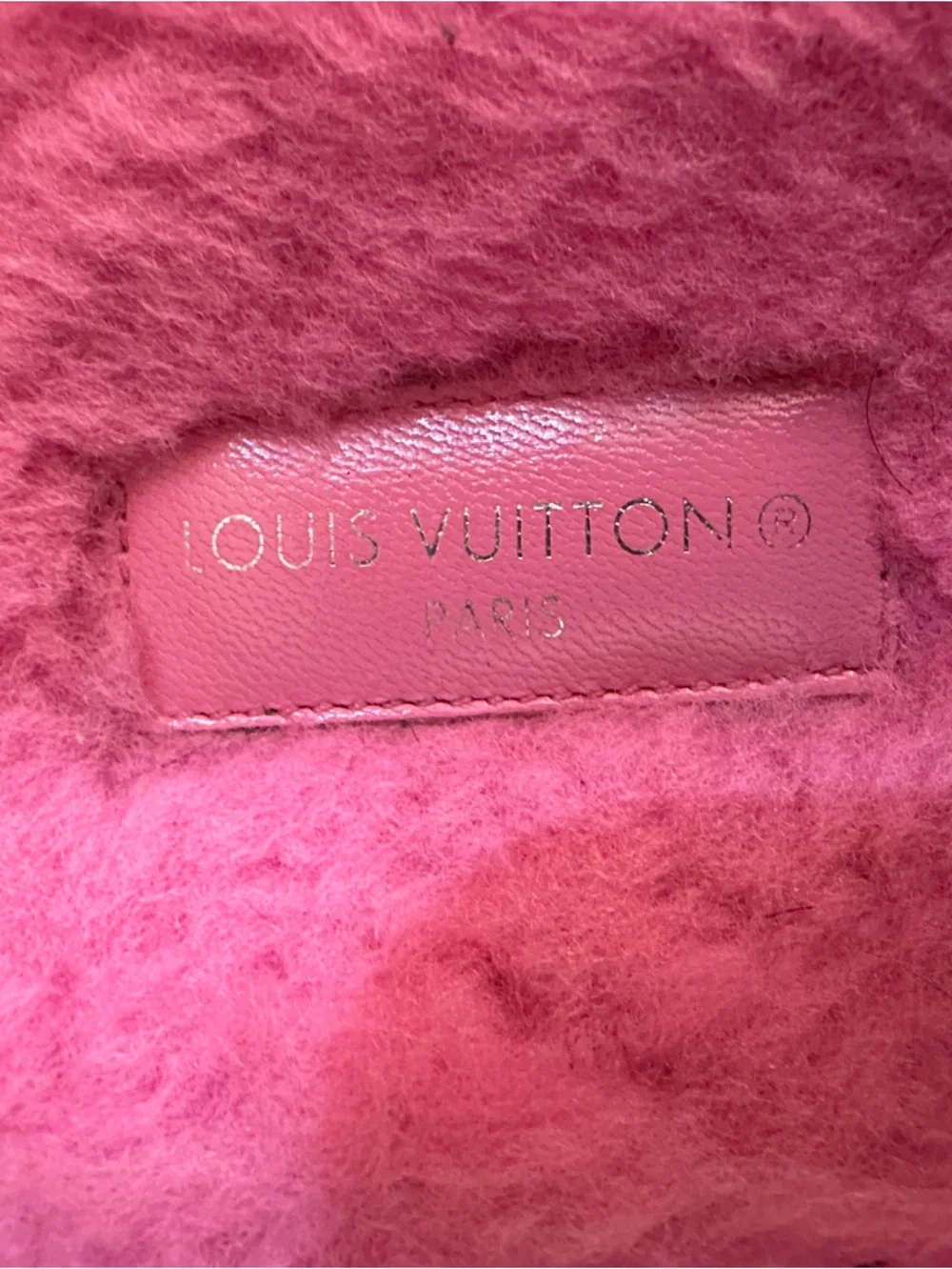 Louis Vuitton Pink Plush Shearling Logo Slides - Picture 3 of 10